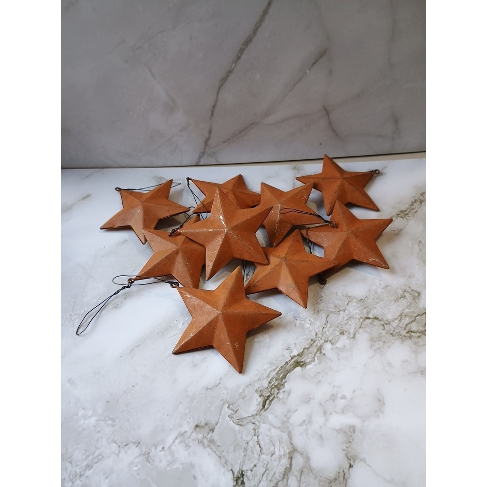 Primitive Metal Stars - Set of 9-Rustic Red Country Rusty Ornaments Hangers 2.5"
